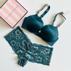 34D XL Victoria’s Secret green bling bra set